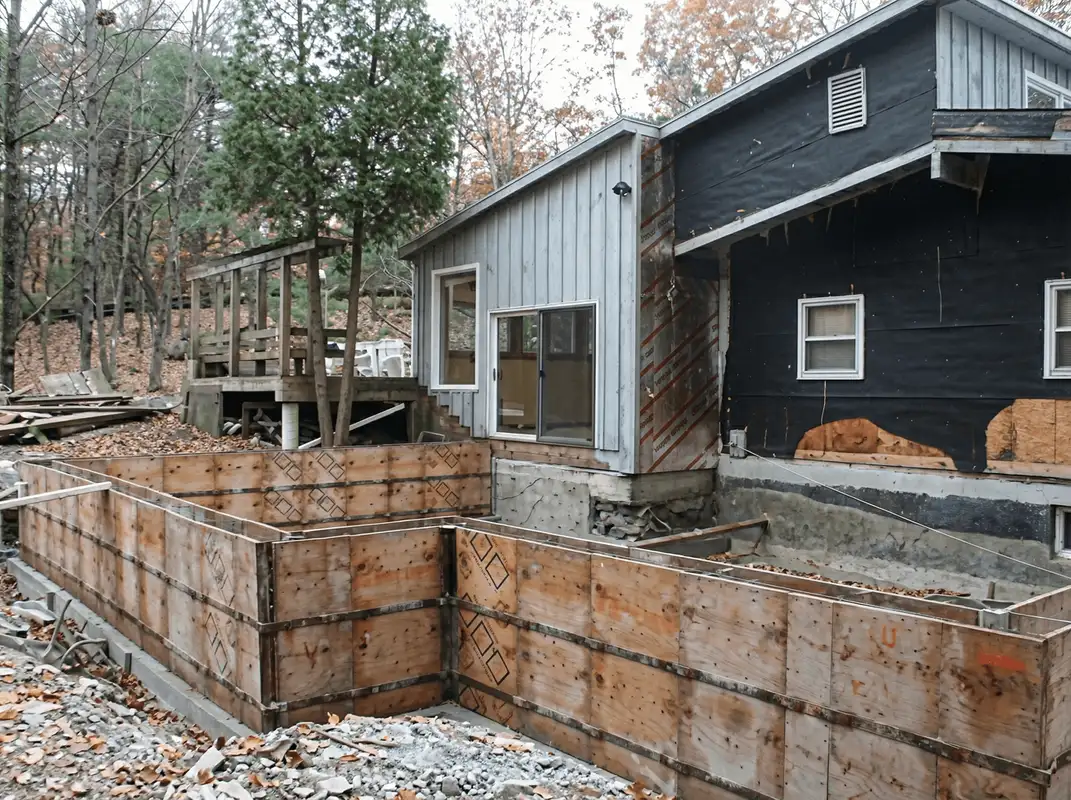 Prepared site with foundation forms for home remodeling and addition project in Des Moines, IA